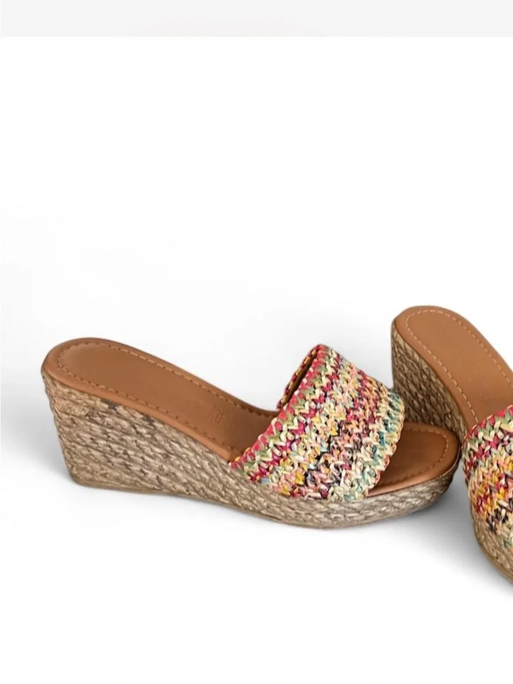 Fablo Maggenti Made in Italy Raffia Wedge Slide Sandals Size 6.5 Multicolor